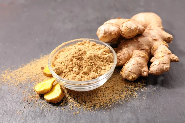 grinded ginger in a small transparent glass plate