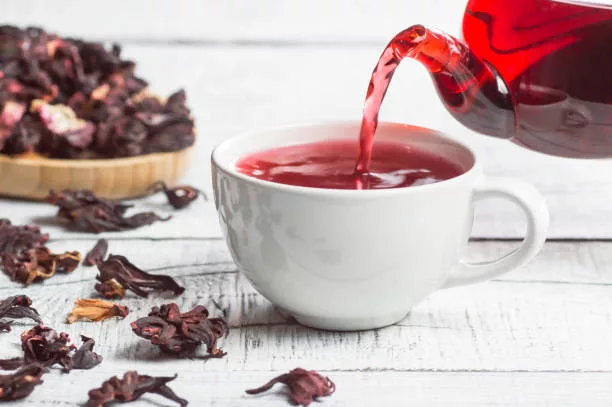 a cup of red hibiscus tea